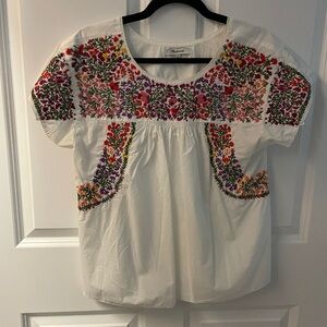 Madewell blouse - white with floral embroidery